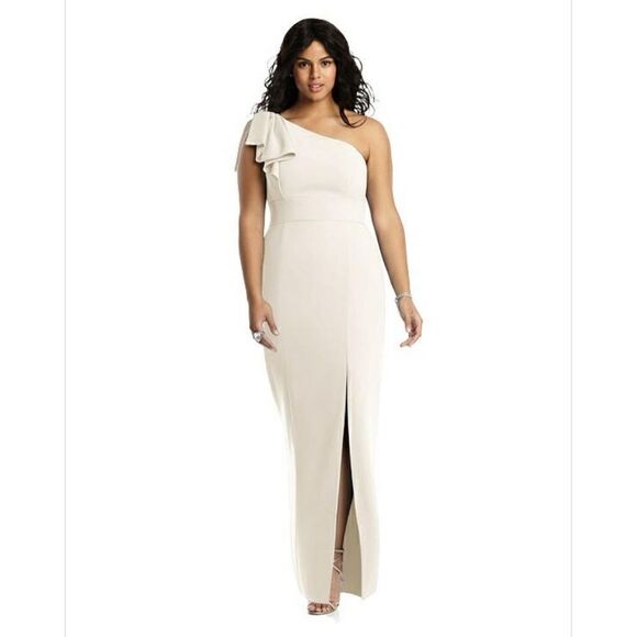 After Six Women's Ivory One Shoulder Bow Crepe Floor length Trumpet Dress Size 1 - Picture 1 of 6